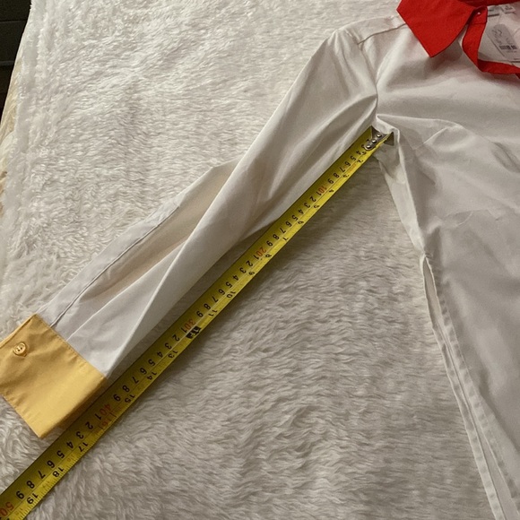 NWT NEW YORK & Co. White button down Tunic Shirt Red Yellow & Blue Cuffs Sz M - Picture 13 of 16